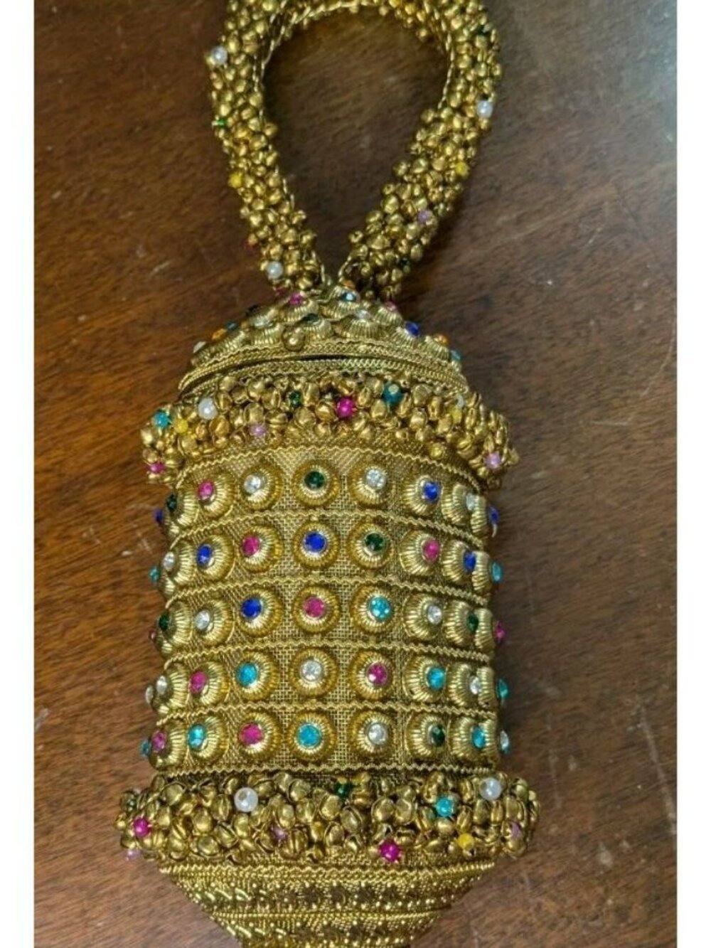 NWOT Ramla Bling Crystal Pearl Handmade Shimmer Bag Gold Purse Clutch Morocco